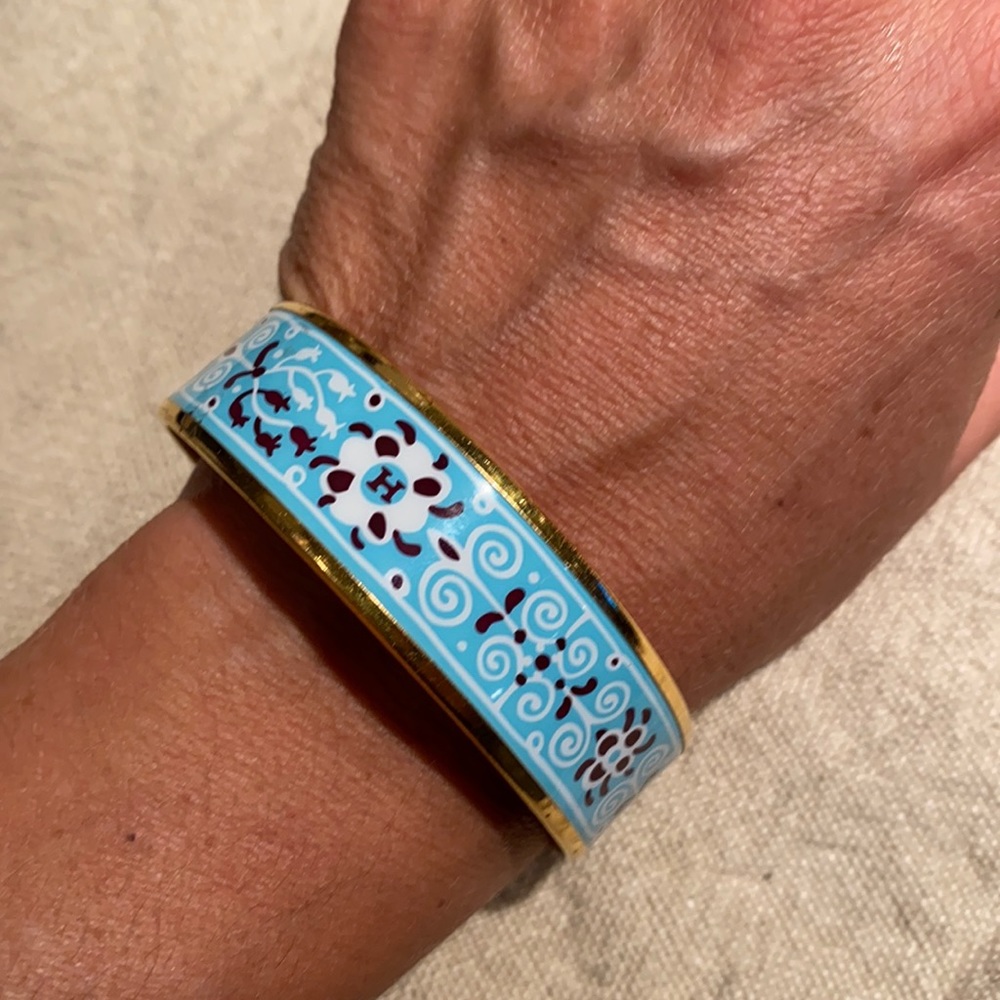Authentic Hermes Enamel Bracelet-Blue & white pattern